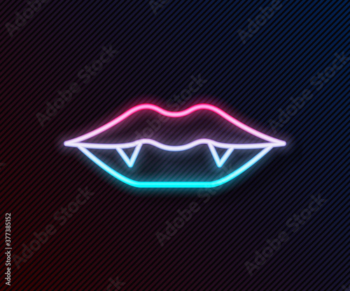Glowing neon line Vampire teeth icon isolated on black background. Happy Halloween party. Vector.