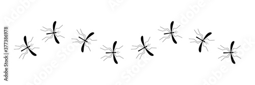 Line of flying mosquito vector illustration isolated on white