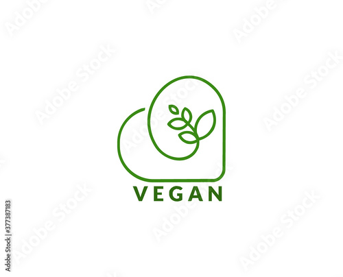 Heart love symbol with leaf inside for vegetarian logo design concept- vegan club and food store