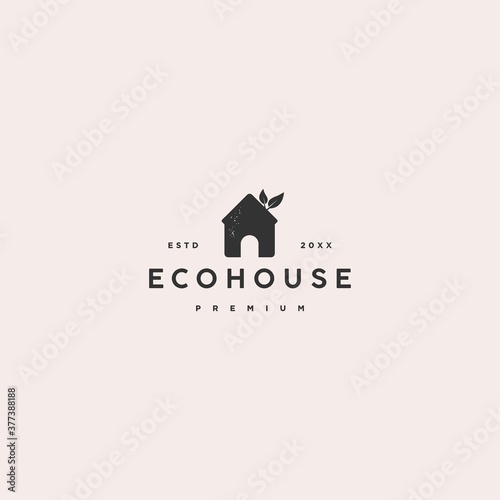 house with leaf logo. vintage hipster concept of nature home vector elements stock illustration