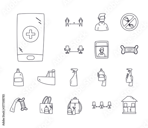 New normality line style set of icons vector design
