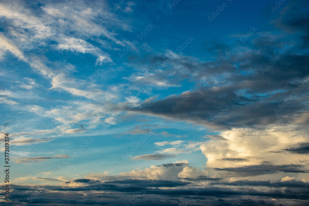 dramatic sky at evening filled with clouds