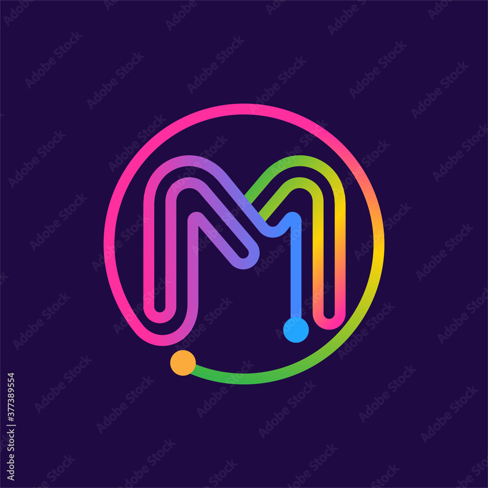 Letter M logo made of circle shape circuit. Letter M logo made of circle shape circuit.