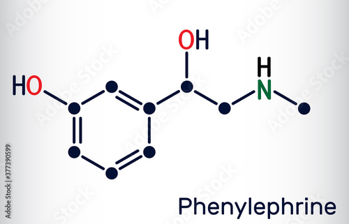 Phenylephrine molecule. It is nasal decongestant with potent vasoconstrictor property. Skeletal chemical formula