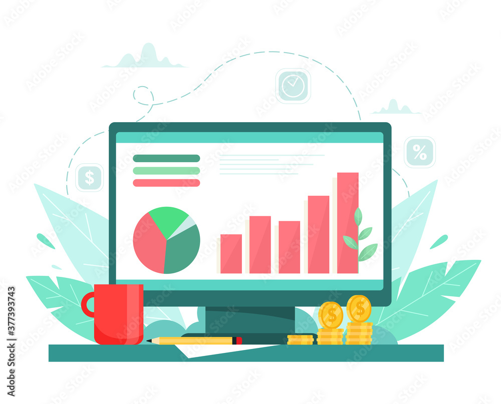 Business chart growth, successful project. Financial growth. Profit. Vector illustration in cartoon style flat.