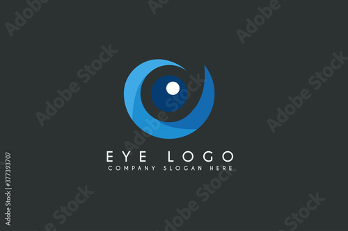 Initial letter O with eye logo design. Business technology and branding company logo isolated on black background