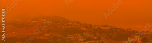 Photography Orange haze over San Francisco on September 9 2020 from record wildfires in Cali