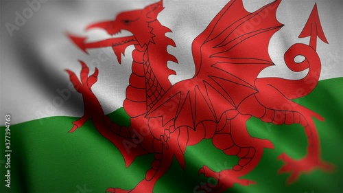 wales flag closeup blowing in wind photo