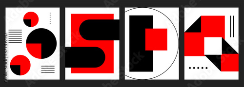 Set of geometric art posters, bauhaus mid century style vector art.