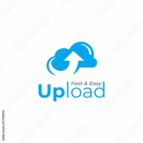 Cloud logo template, Upload logotype, Cloud with bent arrow vector design, Upload on cloud icon,
