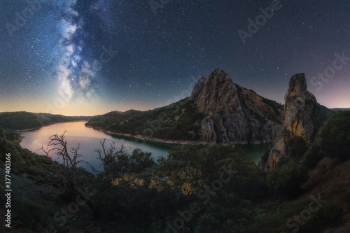 Milky Way and stars over the Tagus river in the Monfrague natural par
