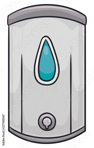 Metallic Soap Dispenser with Manual Button, Vector Illustration
