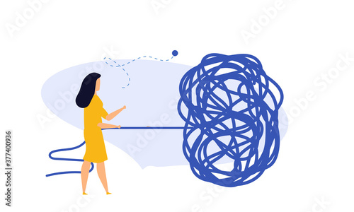 Business challenge vector achievement work progress. Tangle tangled conceptual abstract strategy teamwork people illustration. Solution clew ball career background. Searching motivation metaphor