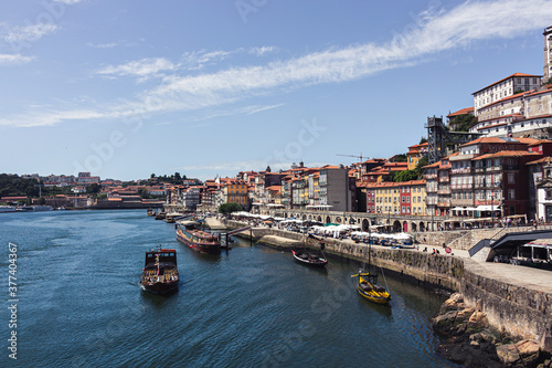 Colorful houses in Ribeira do Porto  downtown Porto near the Douro River  Portugal
