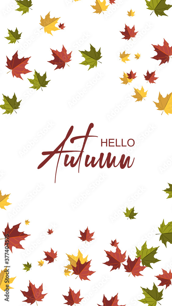 Autumn vertical design with colorful falling maple leaves. Place for text. Vector illustration Autumn vertical design with colorful falling maple leaves. Place for text. Vector illustration