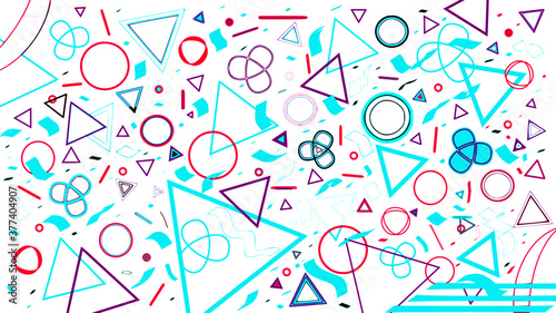 Abstract geometric vector design, seamless wallpaper creative illustration. Artistic geometric abstract icons of azure bright blue, pink and purple color. Simple memphis style on white background