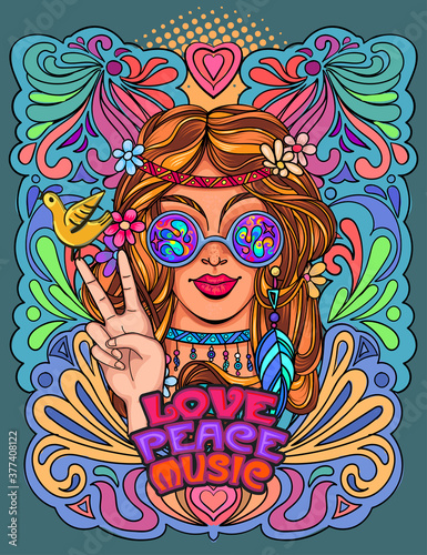 Fototapeta hippie girl poster