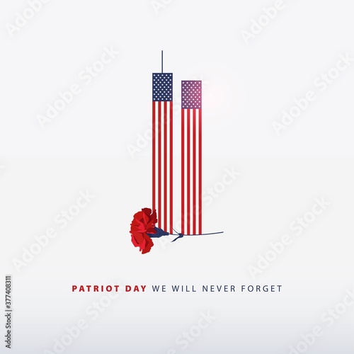 Patriot Day 9/11 USA lettering card, September 11. We will Never forget. 