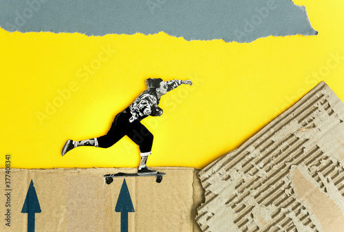 Woman skateboarder collage