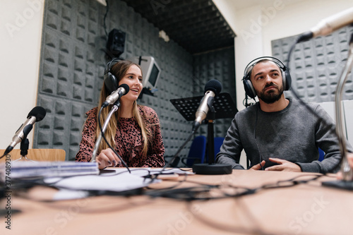 Group of people conducting an interview photo