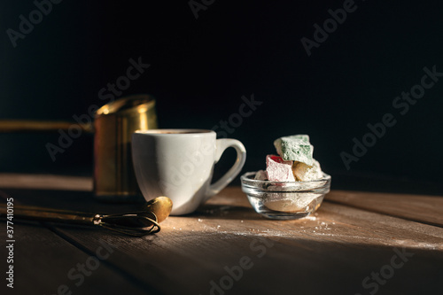 Traditional Serving of Turkish / Greek Coffee with Turkish Delight