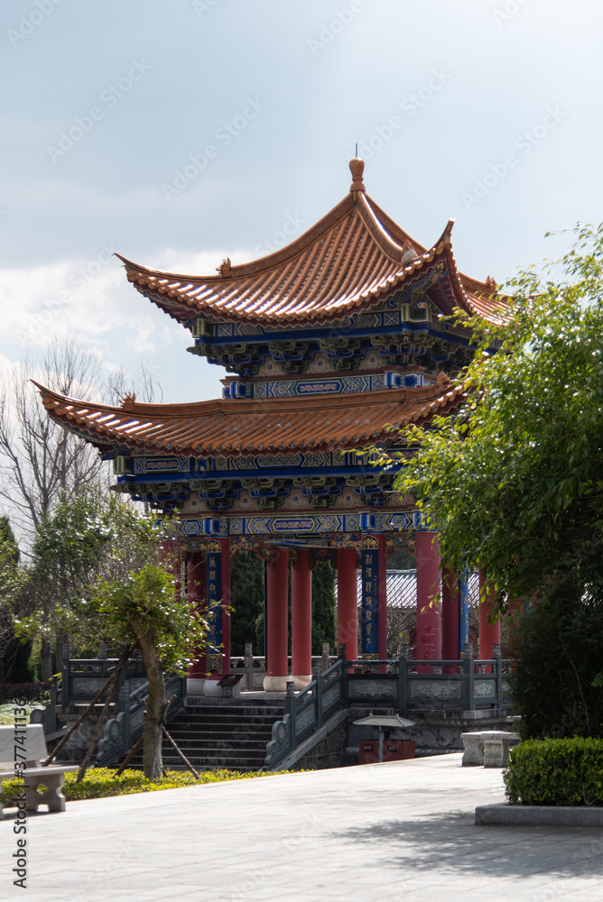 February 2019. Dali, China. The Three Pagodas are located in the Chongsheng temple. Buildings that make up the temple. February 2019. Dali, China. The Three Pagodas are located in the Chongsheng temple. Buildings that make up the temple.
