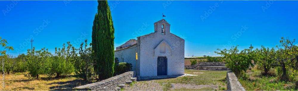 Fototapeta premium Panoramic view of an ancient church from the 10th century
