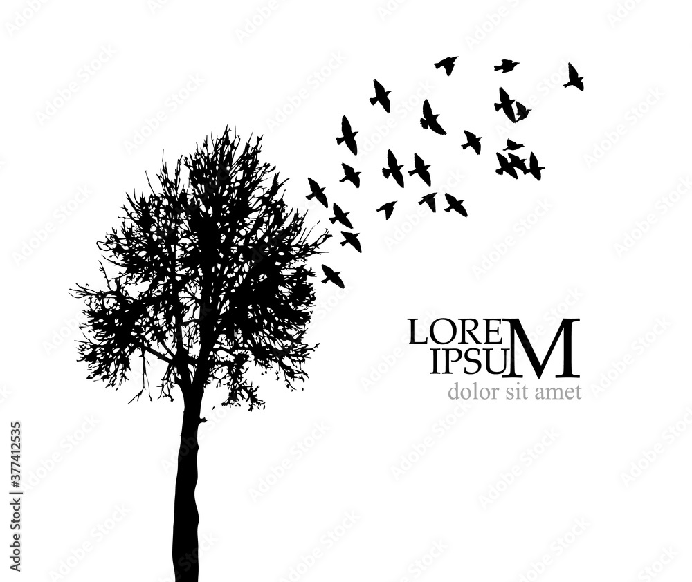 Fototapeta premium A tree with flying birds. Vector illustration