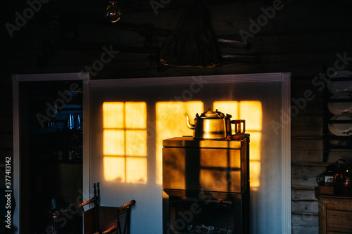 Morning Mood in Wooden Cabin photo