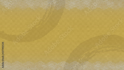 市松模様。青海波。金の背景。日本の伝統模様。
Checkered pattern. Gold background. Japanese traditional pattern. Waves, sea pattern.