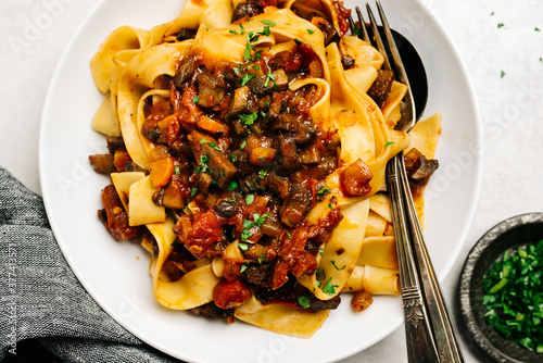 Vegan Mushroom Rag√π over Pappardelle Pasta photo