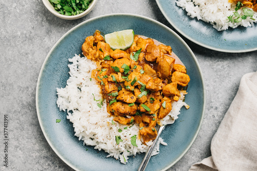 Homemade Chicken Curry Dinner over Rice photo