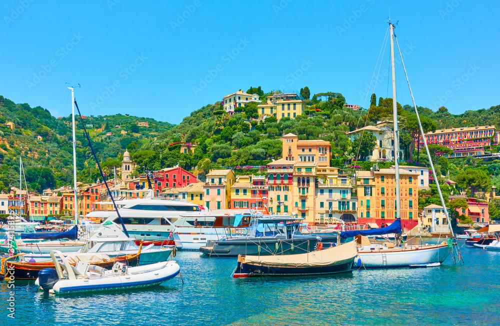 Small potr with yachts and boats in Portofino