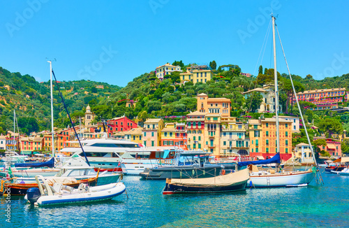 Small potr with yachts and boats in Portofino