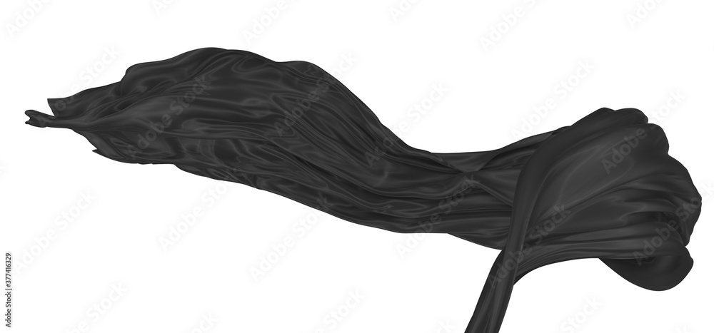 Beautiful flowing fabric of black wavy silk or satin. 3d rendering image. Beautiful flowing fabric of black wavy silk or satin. 3d rendering image.