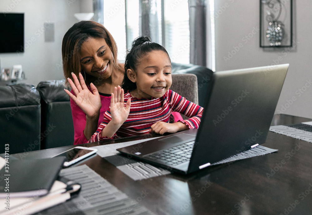 Home: Mom And Girl Take A Break From Work To Video Chat Home: Mom And Girl Take A Break From Work To Video Chat
