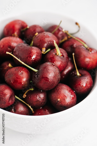 Bowl of bing cherries photo