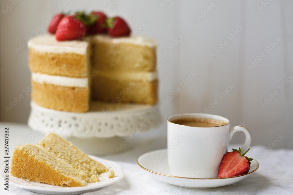 Strawberry cake and coffee
