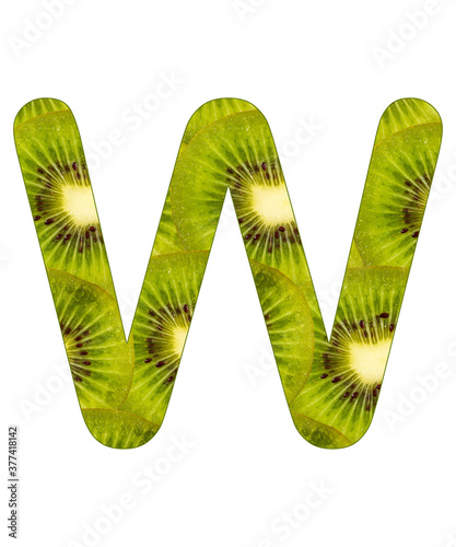 Alphabet letter W with kiwi fruit background - Actinidia deliciosa