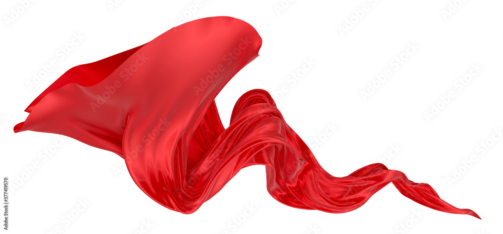 Beautiful flowing fabric of red wavy silk or satin. 3d rendering image.