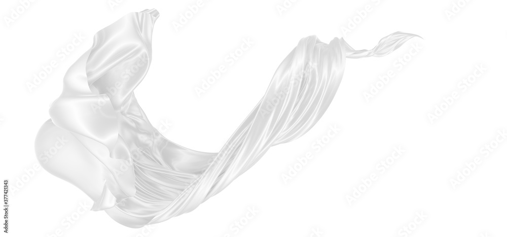 Beautiful flowing fabric of white wavy silk or satin. 3d rendering image. Beautiful flowing fabric of white wavy silk or satin. 3d rendering image.