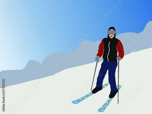 Sportsman skiing on snow. Vector illustration