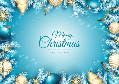 Christmas banner. Background Xmas design of with gifts box, snowflake and confetti. Horizontal christmas poster, greeting cards, headers, website.