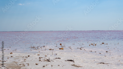 Obraz na plátně Pink salt, landscape sea salt, created from microscopic unicellular algae secret