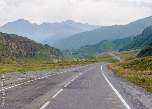 A winding road in the Caucasus mountains.