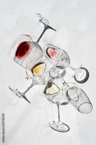 wine glasses with different types of wine photo