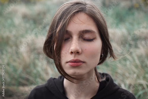beautiful girl with closed eyes
