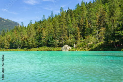 Photos Lake of fairies (Lago delle Fate in Italian) in Macugnaga, Italy against mountains