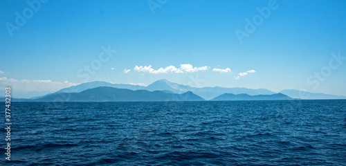 sea with mountains