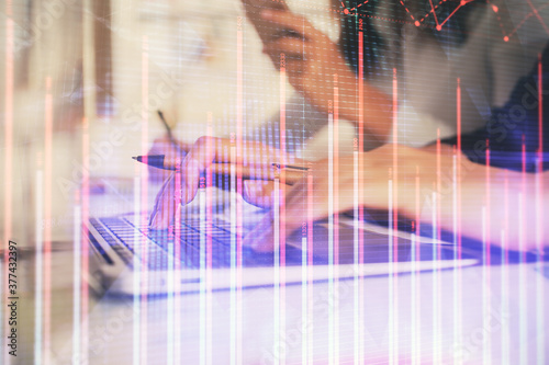 Wallpaper Mural Multi exposure of woman hands typing on computer and financial graph hologram drawing. Stock market analysis concept. Torontodigital.ca
